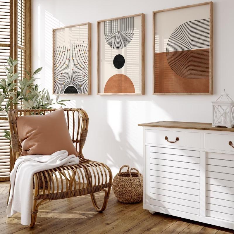 Black Rainbows Abstract Mid Century Boho Poster Modern Minimalist Wall Art Neutral Orange Geometric Canvas Painting Room Decor