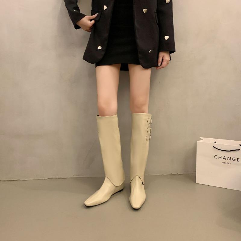 

Autumn boots women s summer new pointed thick heel stack boots retro knight boots fashion belt buckle mid boots 35 абрикосовый