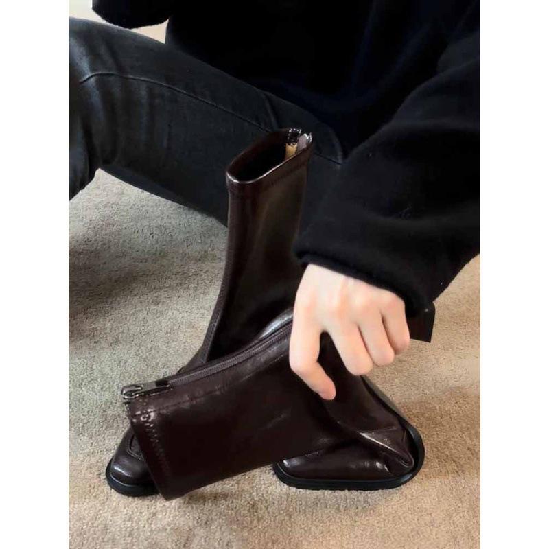 French square head temperament high heel female British style retro rear zipper elastic short boots