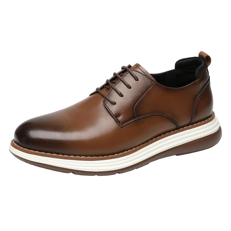 Men's Trendy Casual Leather Shoes, Fashionable Lace-Up Business Shoes with Non-slip Sole, Dress Shoes for Office Work Daily Wear