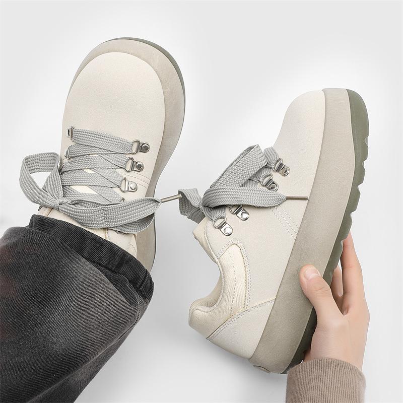 Bread shoes ugly cute casual thick sole heightening round head spring and summer thick low top tide lace-up sports board shoes