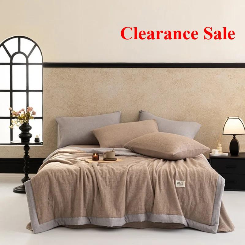 Solid Color Cotton Bubble Double-layer Yarn Summer Quilt Soybean Summer Quilt Four-piece Summer Cool Air Conditioner Quilt