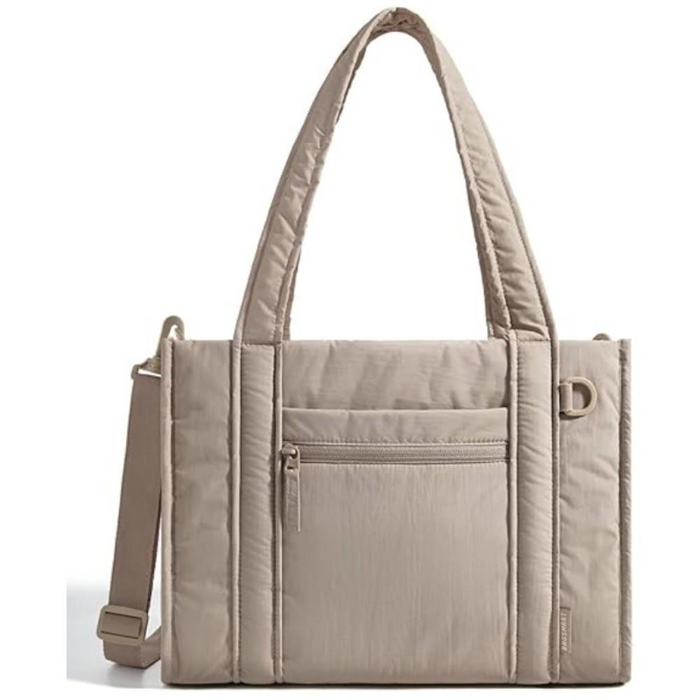 Nylon Puffer Tote Bag for Women Large Capacity Water-resistant Puffy Handbag Multiple Pockets Casual Quilted Crossbody Bag