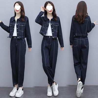 Retro Denim Suit Women's Spring and Autumn Casual Fashion Jacket Temperament Two-piece Suit