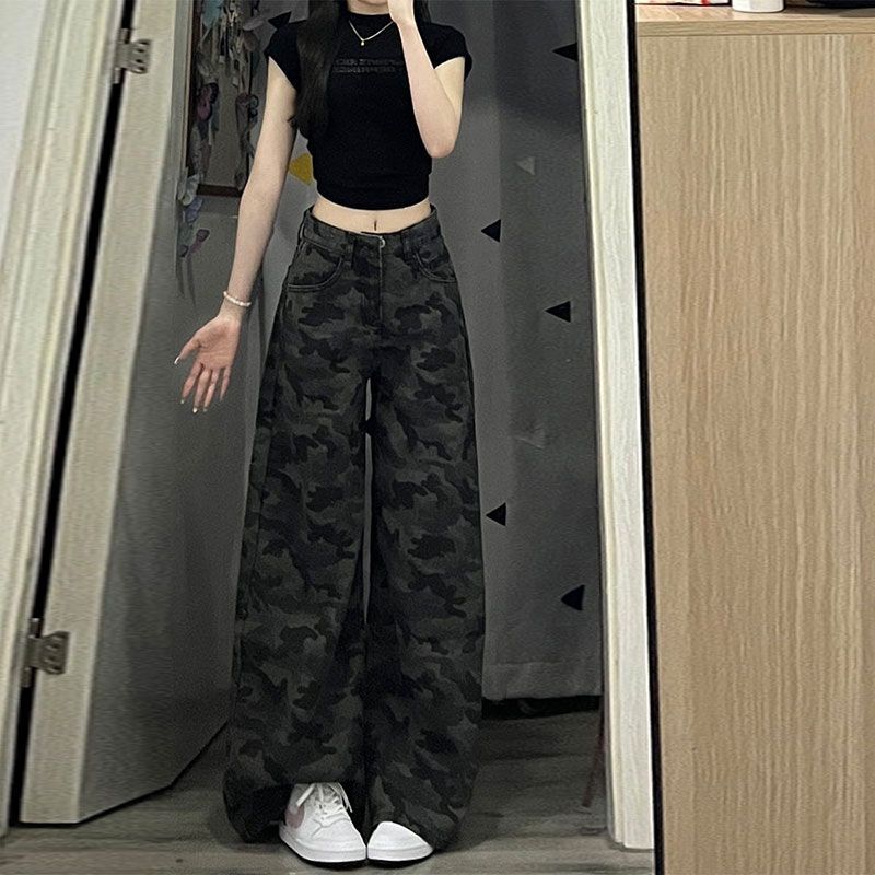 Hundreds of Work Jeans Women Fall High-waisted Loose Dragging The Ground Casual Drape Sense Wide-legged Pants Retro Baggy Long Jeans for Ladies