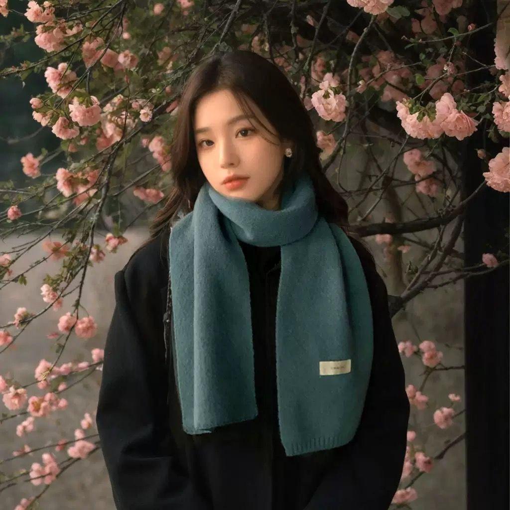 Korean Style Solid Color Wool Knitted Scarf for Women Autumn and Winter New Versatile Student Couple Warm Small Scarf