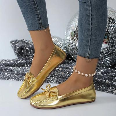 Mode Damen Flats 2024 Sommer und Herbst Runde Zehenpartie Einfarbig Slipper Damen Outdoor Große Größe Schleife Pendeln Damen Loafers