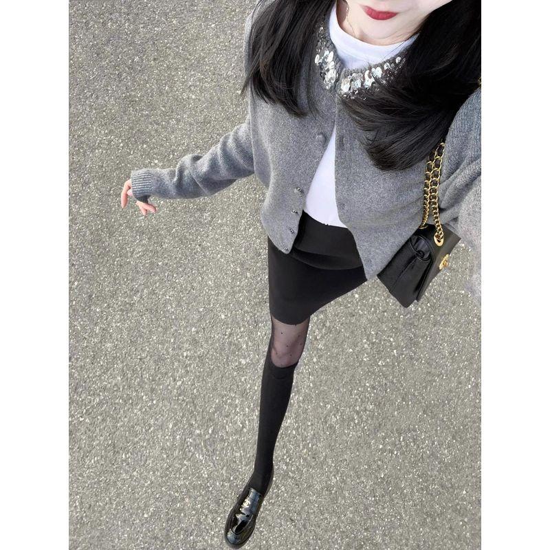 

Miu Серый Фантазийный Вязаный Нежный Кардиган с Пайетками Grey S
