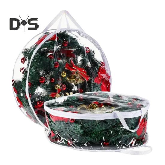 Christmas Wreath Storage Bag with Handle Zipper Closure Large Capacity Transparent Garlands Mini Trees Dustproof Organizer