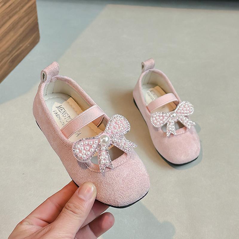 Girls Flat Shoes Sweet Pearls Elegant Slip-on Children Moccasins Soild Color Cute 2025 New Kids Loafers Non-slip Soft Comfort