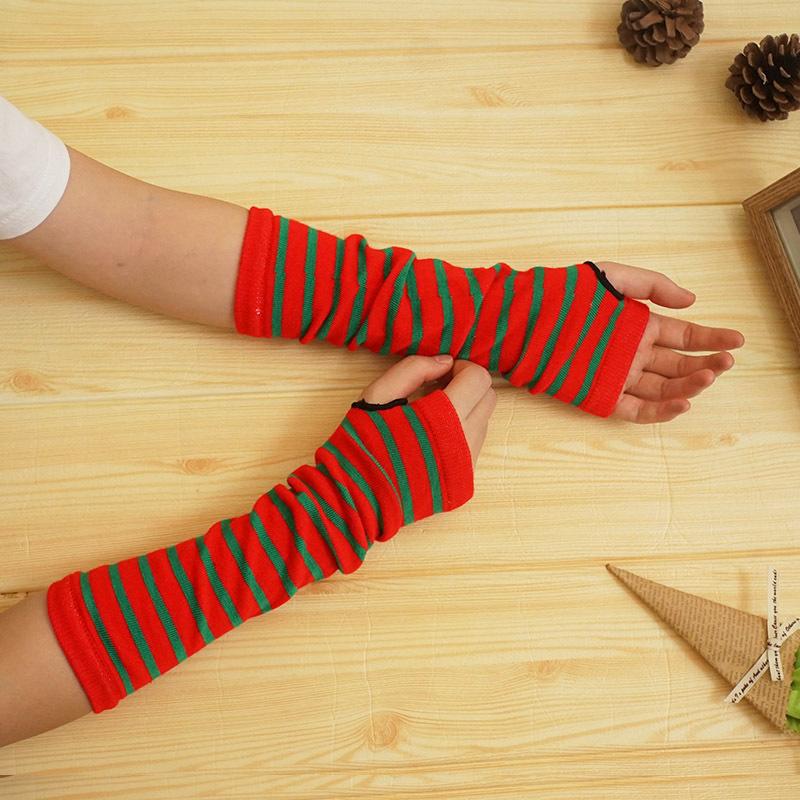 Couple's Korean Style Winter Warm Knitted Woolen Arm Warmers Men and Women Ninja Style Fingerless Gloves Striped Arm Sleeves