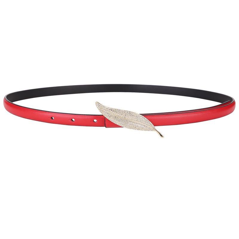 

Top layer cowhide thin waistband leaf decoration pantssweater thin leather belt genuine leather women s belt 100cm красный