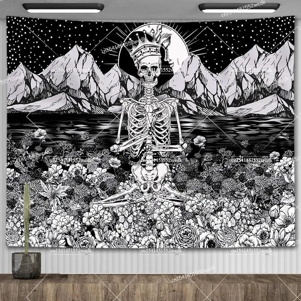Skull Tapestry Evil Eye Black And White Skeleton Tapestries Wall Hanging Living Room Decor Hippie Trippy Tapestrys For Home
