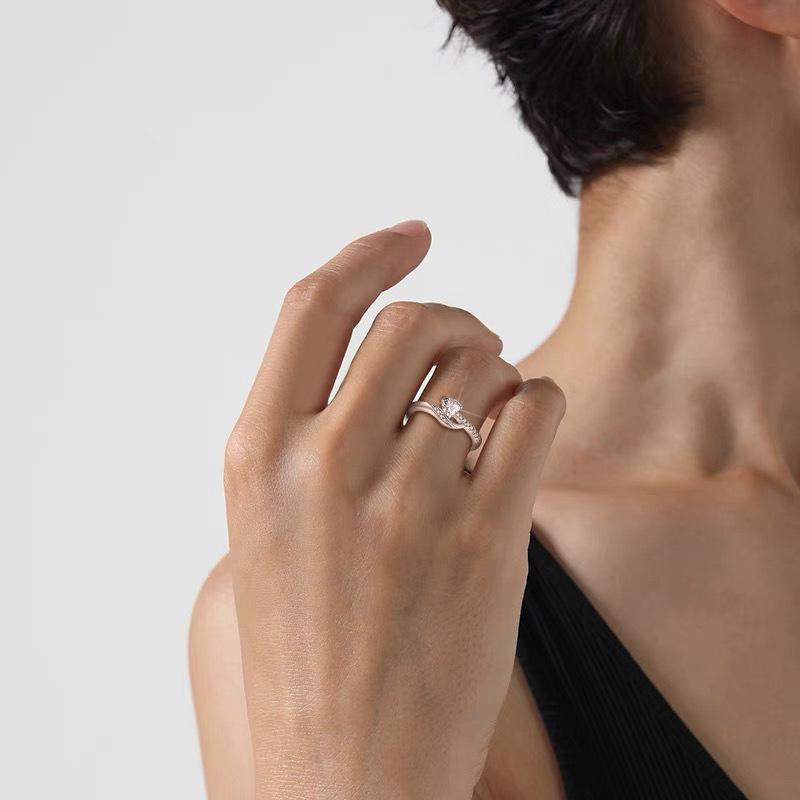 Geometric Heart Zirconia S925 Sterling Silver Ring - Simple Fashionable Jewelry
