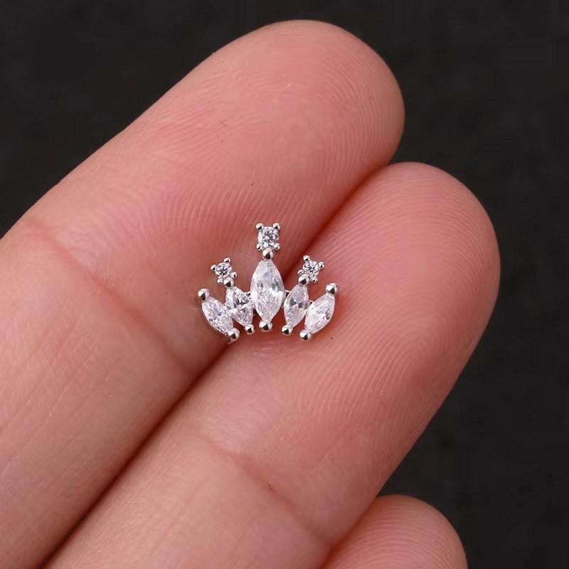 Stainless Steel Lip Ring Threaded Leaf Piercing Jewelry Micro Paved Zircon Minimalist Design