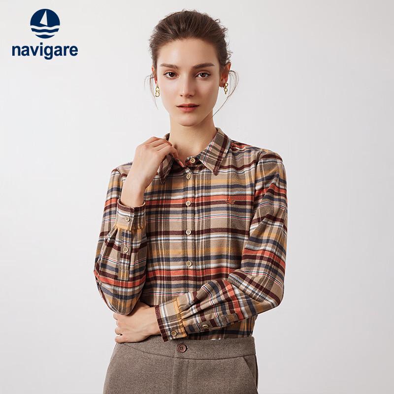 Navigare Women s Long Sleeve Plaid Shirt S