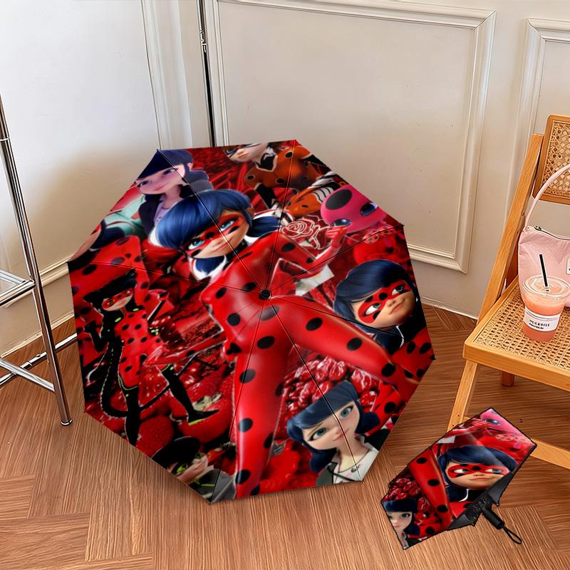Wunderbare Ladybug Thema Automatischer Regenschirm Geeignet für Reisen Tragbarer Regenschirm Outdoor Sonnenschirm Geschenk Tägliche Notwendigkeiten