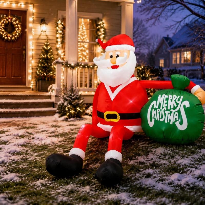 Electric Inflatable Santa Decoration with 110 V US Power Specification and Sitting Holiday Figure for Outdoor Christmas and Shop Window Displays
