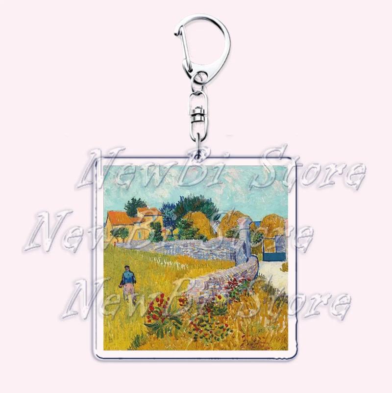 Hot Impressionism Art Keychain for Accessories Bag Van Gogh Monet Mona Lis Oil Painting Pendant Chain Ring Keyring Jewelry Gifts
