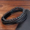 Punk Men Braid Bracelet Multilayer Leather Natural Stone Beaded Bangle Stainless Steel Magnetic Clasp Male Jewelry