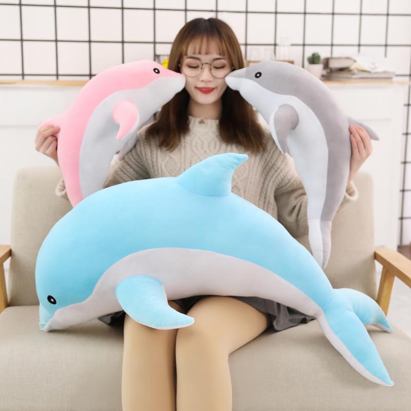 30-160cm Soft Dolphin Plush Toy Cute Stuffed Animal Pillow Nap Cushion Creative Birthday Gift for Girls and Kids