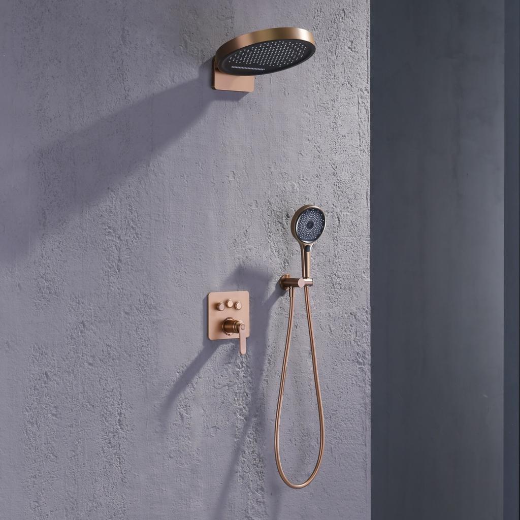 Brushed Rose Gold Bathroom Shower Faucet Wall Mounted Bathroom Shower Mixer Tap Brass Brass Bath Shower Faucet Hand shower Head