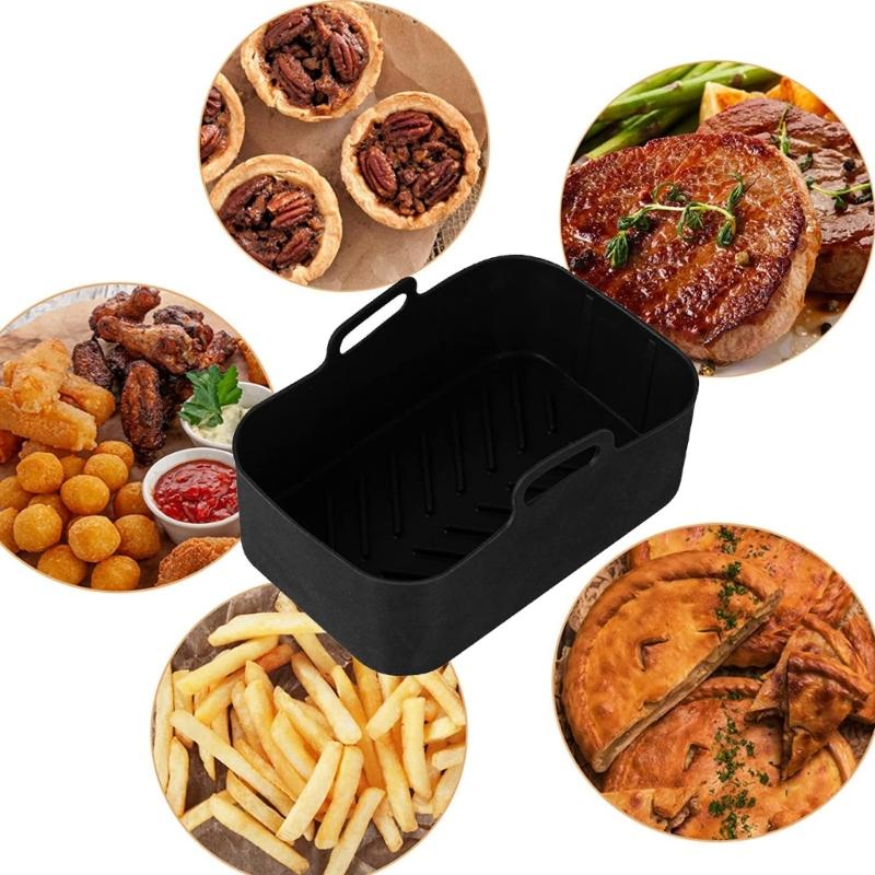 Replacement Baking Tray Air Fryer Silicone Liners Square Food Safe Non Stick Air Fryer Oven Basket Reusable Baking Tray