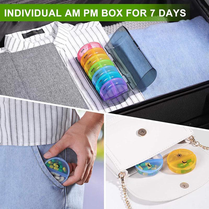 Abnehmbares wöchentliches Regenbogen-Pillenetui, Reise-Pillendose, Tragbarer 7-Tage-Medikamenten-Tabletten-Organizer, Behälter-Spender, 14 Fächer