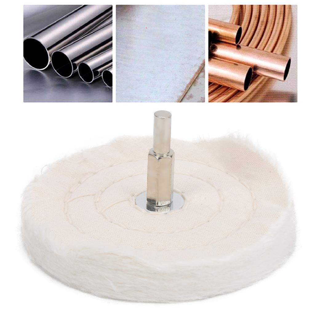 Weißes Poliertuchrad Flachtyp Baumwolle Spiegeloberflächenschleifwerkzeuge mit Griff 100 mm