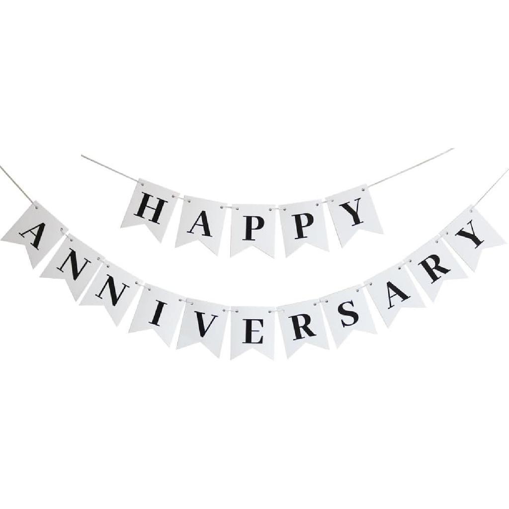White Happy Anniversary Banner, Perfect for Anniversaries, Birthdays, and Baby Showers