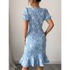 Vestiti casual da donna con stampa a fiori, a maniche corte, con scollo a V e vita alta, estivi e primaverili