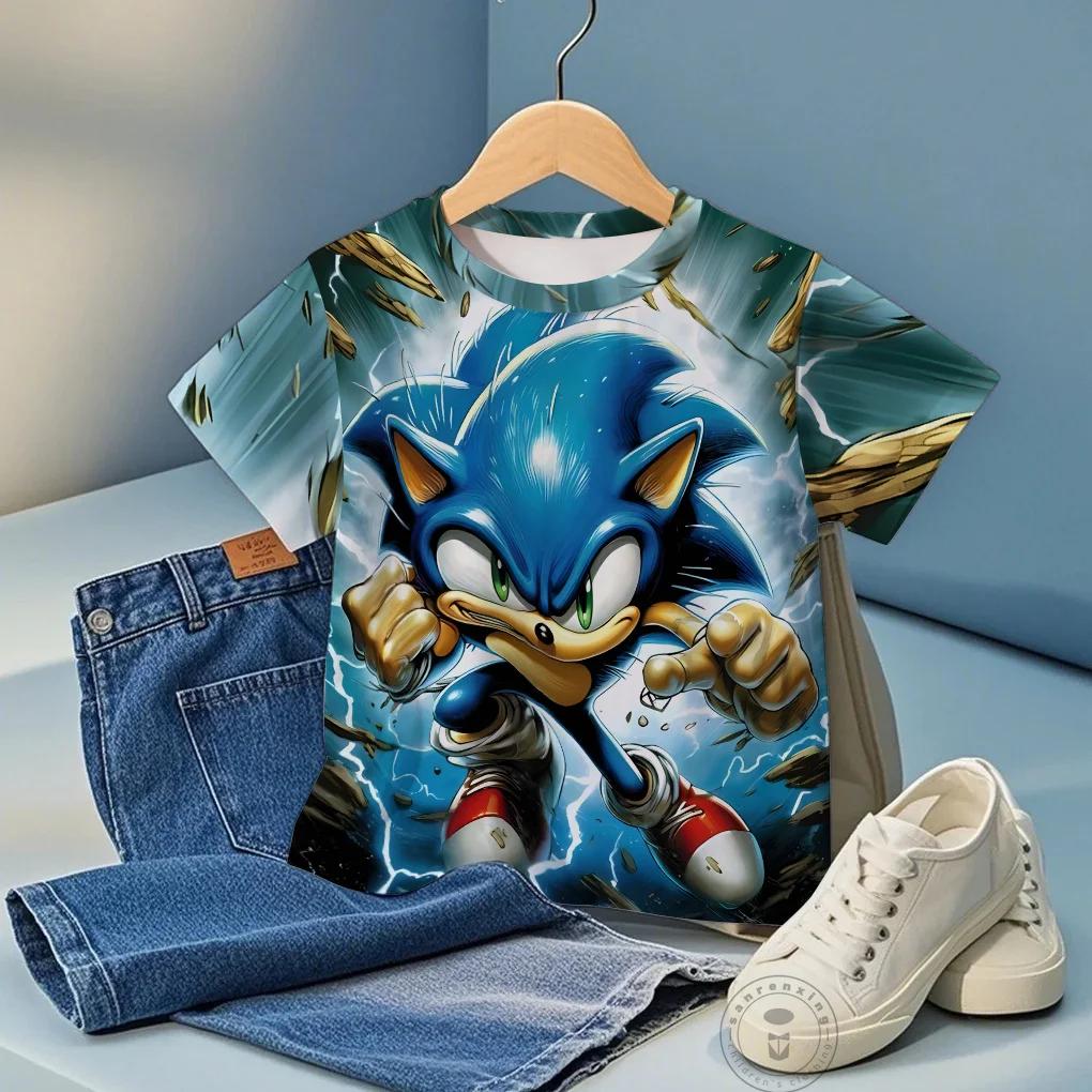 Sonic Kawaii Cotton T Shirt Kids Printed T-Shirt Top Street Fashion Graphic Tshirts For Boys/Girls Breathable Casual Tees