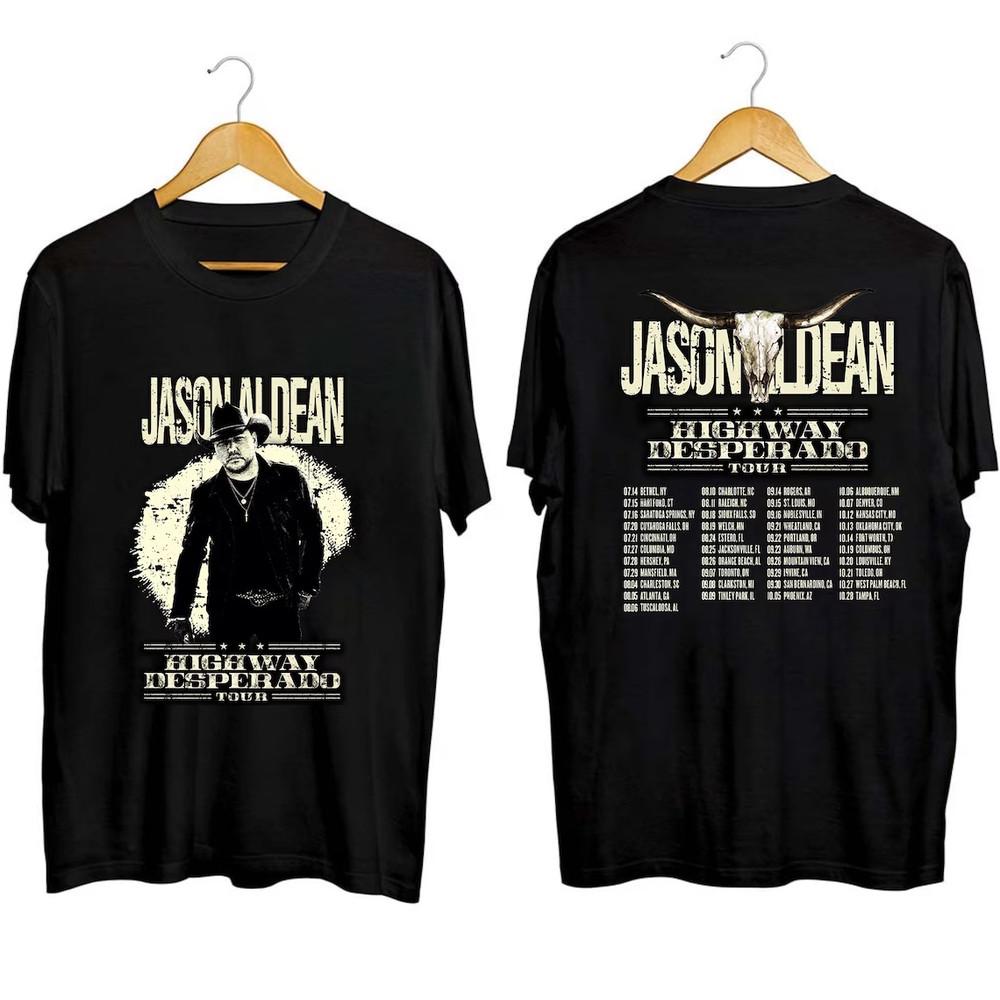 Jason Aldean Highway Desperado Tour 2023 Cotton Black 2 Sided Unisex Shirt AG499 Unisex T-Shirt S