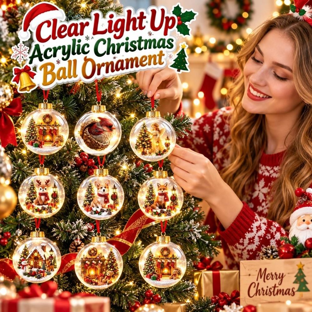 Builtin LED Christmas Ball Ornament Transparent Clear Acrylic Sphere Office Celebration