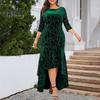 Women Evening Dress Three Quarter Sleeve Irregular Hem Round Neck Plus Size Slim Fit High Waist Swallowtail Elegant Maxi Dress Prom Party Clothes