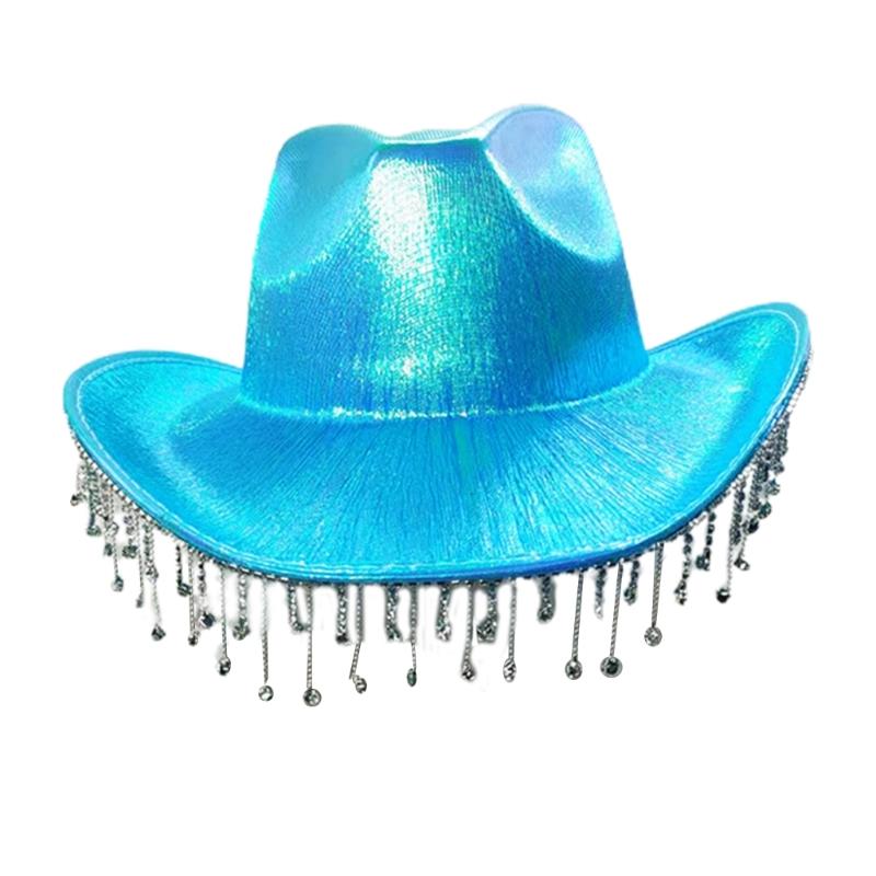 Glitter Cowboy Hat Tassel Jazz Hat Fedora Hat All-match for Street Shooting