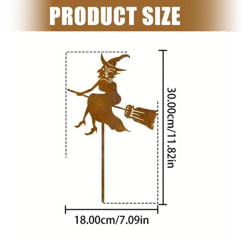 Artistic Flying Antique Rusted Iron Witch Statue Whimsical Yard Ornament Weather Resistant Patios Sculpture For Gardens