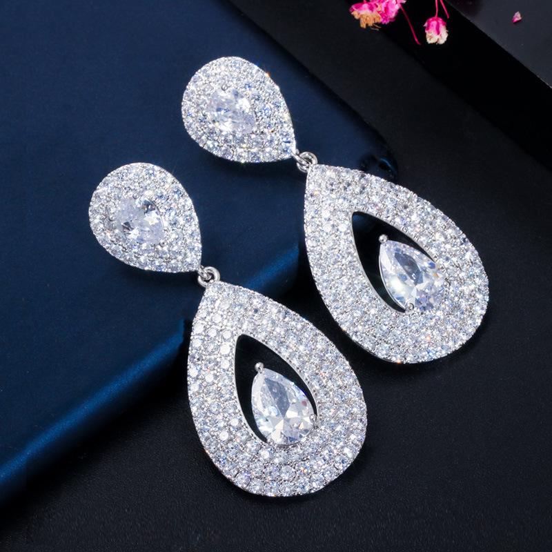 

E0287 Супер Вспышка Микро-Инкрустированные Цирконом Капли Воды Длинные Серьги, Игла Персонализированные Темпераментные Серьги платиновый