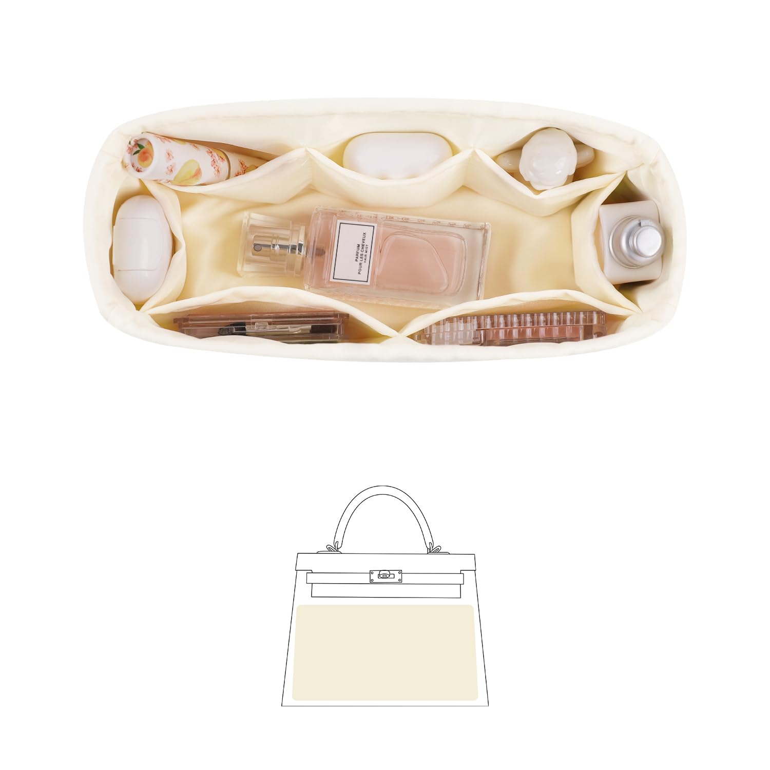 

KINGS IN BAG Легкая атласная сумка-вкладыш для Hermès Kelly (Кле, Келли 25)