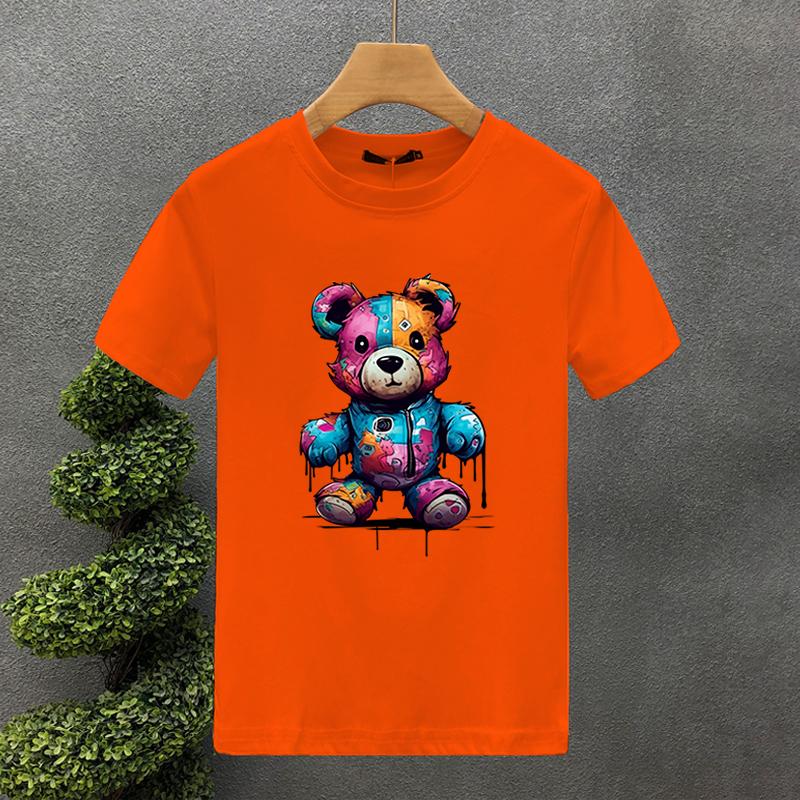 2023 New For Men's T-shirt High Quality 100% Cotton Colours Bear Printing Summer Casual Cool Loose O-Neck T-Shirt Male Tops 2yk