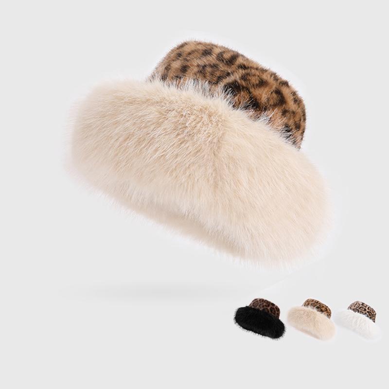 Autumn Winter Women Plush Leopard Hat Thick Cold-Proof Warm Ear Protection Fisherman Hat