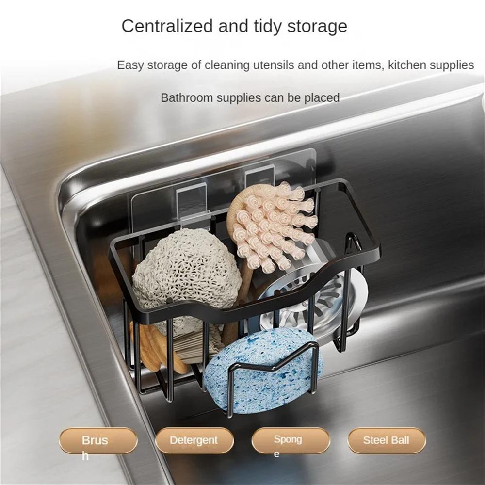 Stainless Steel Kitchen Organizer Space-Saving Rustproof Compact Sink Organizer Easy-To-Clean Sponge Holder For Daily Use