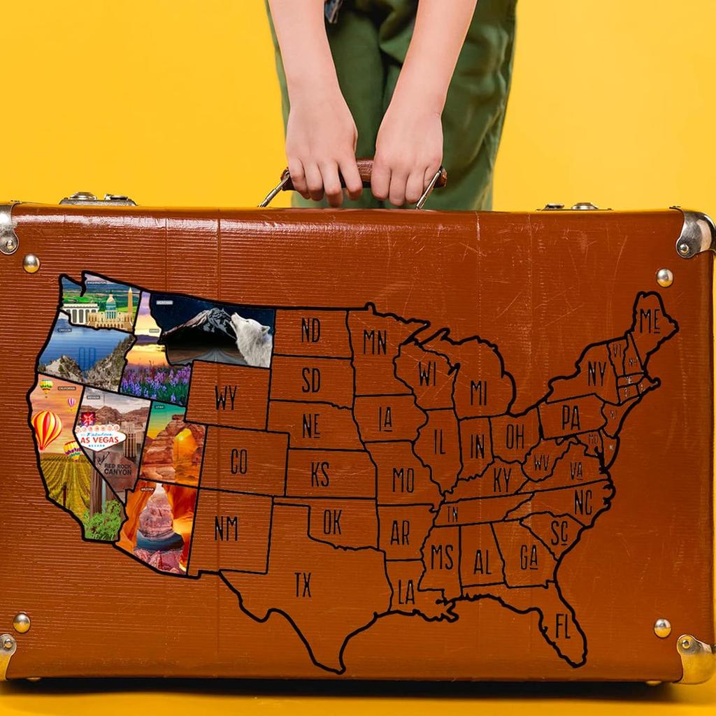 Pacify 2 Sheets RV Stickers Decals 24X16 Travel Of US Map Sticker Visited States For Travel Trailer And Door Wall - 50 State Bumper Stickers, Include