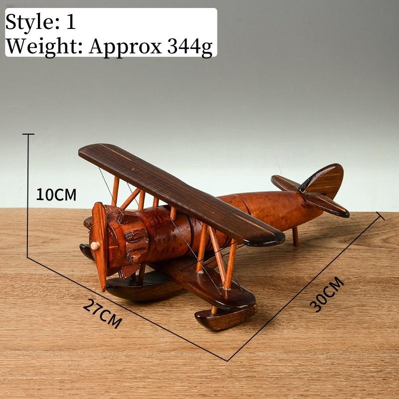 Wood Airplane Figurine Retro 3D Biplane Sculpt Creative Airplane Model Crafts Desktop Ornament Gift Home Decorations Accessories