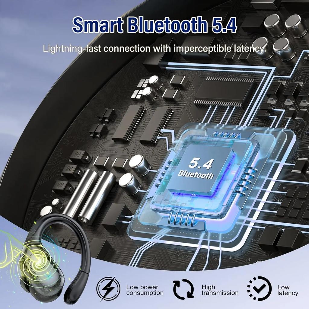 Kabellose Noise-Cancelling-Ohrhörer, Bluetooth 5.4 Kopfhörer, Stereo-Kopfhörer, Sport-Ohrhörer mit Ohrbügeln, für Sport, Laufen, Fitnessstudio