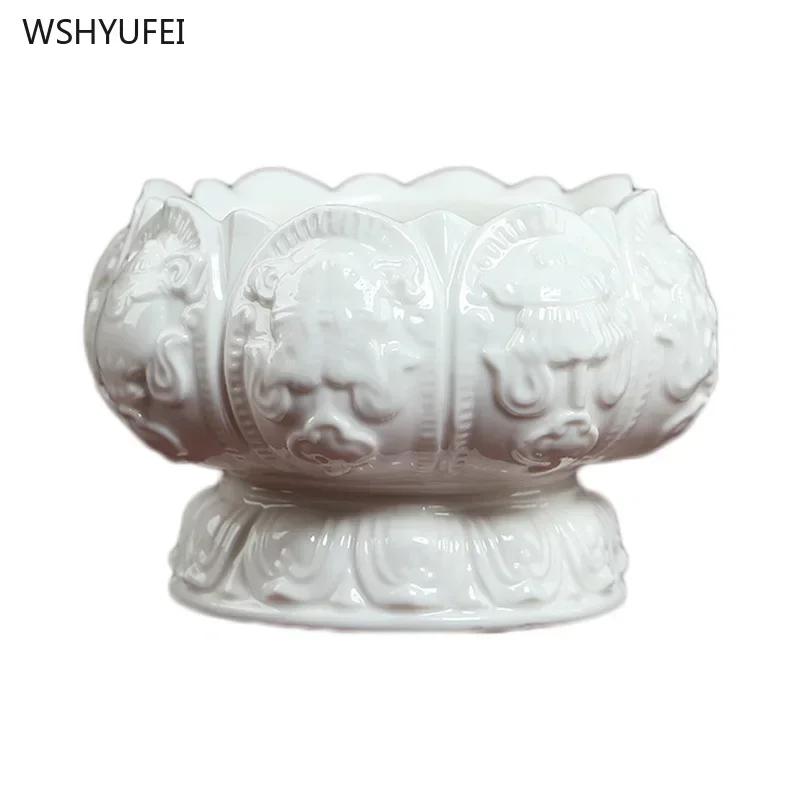 1PCS White Porcelain Incense Burner Ornament for Home Indoor Eight Auspicious Offerings and Buddhist Supplies Candlestick holder