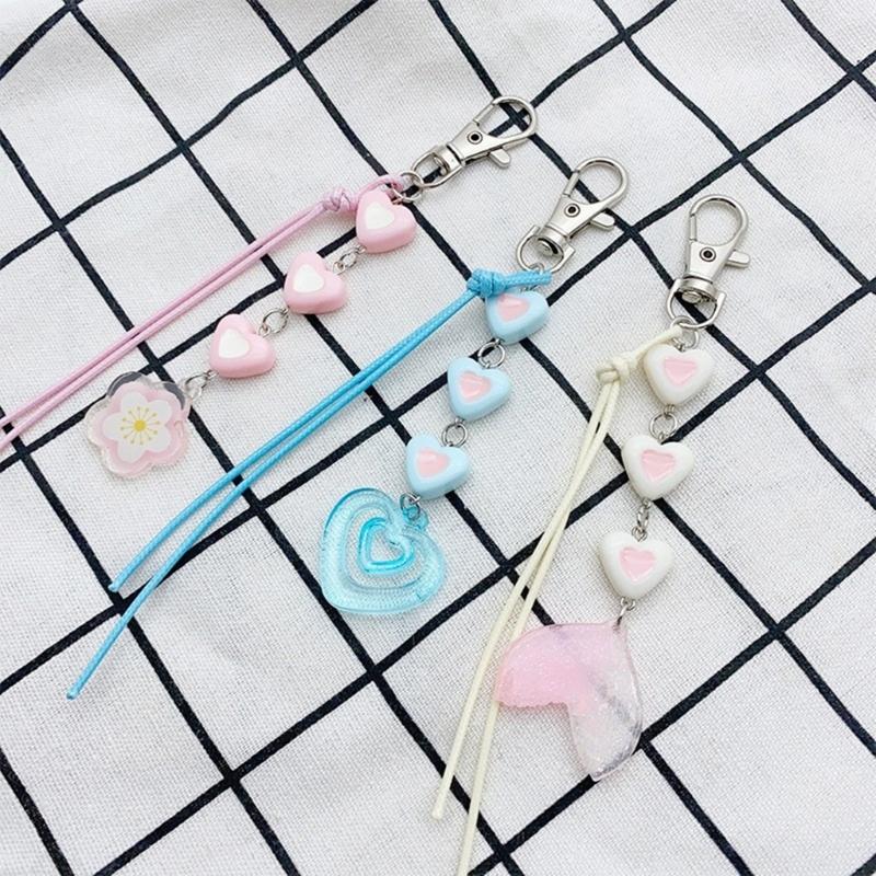 Handcrafted Key Chain Heart/Flower/Fishtail Pendant Keyring Acrylic Keychain Colorful Key Rings Bag Charm Ornament