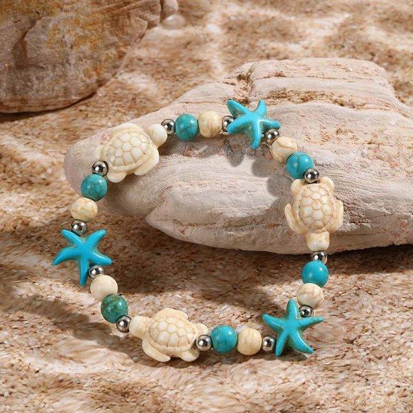 Boho Imitation Pearl Cowrie Shell Bracelet For Women Gold Color Starfish Charm Chain Bangle Summer Beach Vacation Jewelry Gift