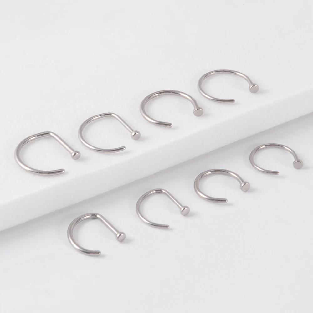 ASTM F136 Titanium D Shaped Nose Piercing Implant Grade Titanium Gothic Pierced Nose Ring 18G 20G Classic Piercing Body Jewelry