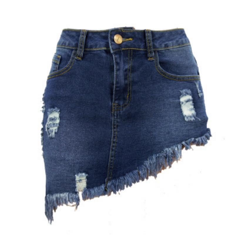 Summer Irregular Denim Short Skirt Fashion Sexy Distressed Worn Out Women Mini Short Skirts Ladies Elegant Hole Party Clothes 976